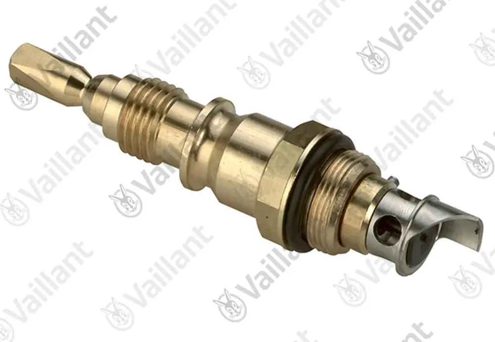 Vaillant Temperaturwähler mit gewindeeingang, metallischem Gehäuse und seitlichem Auslass. Geeignet für Heizungsanwendungen.